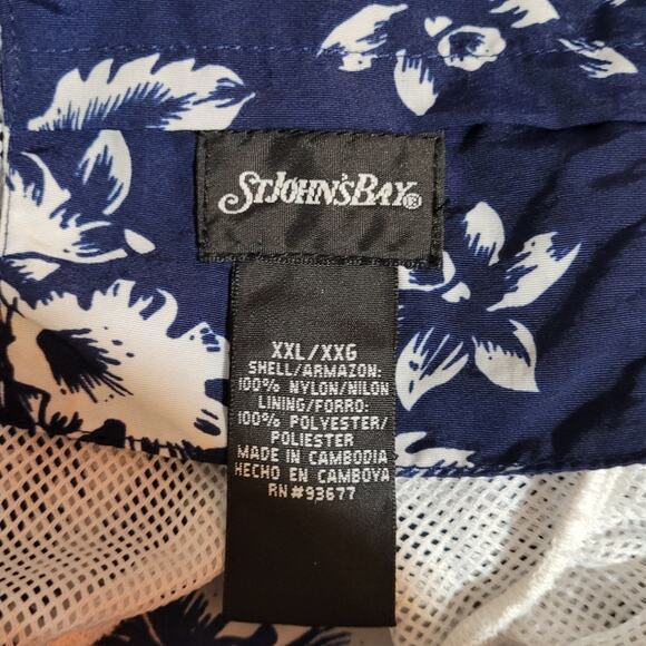 St. John's Bay Men's Blue Floral Swim Trunks XXL Tropical Beachy Vacation Cruise - Picture 5 of 7